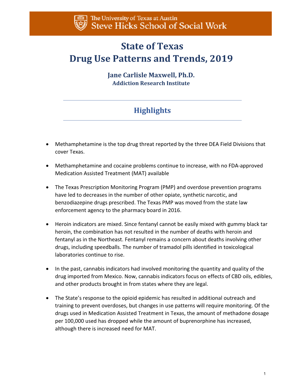 State of Texas Drug Use Patterns and Trends, 2019