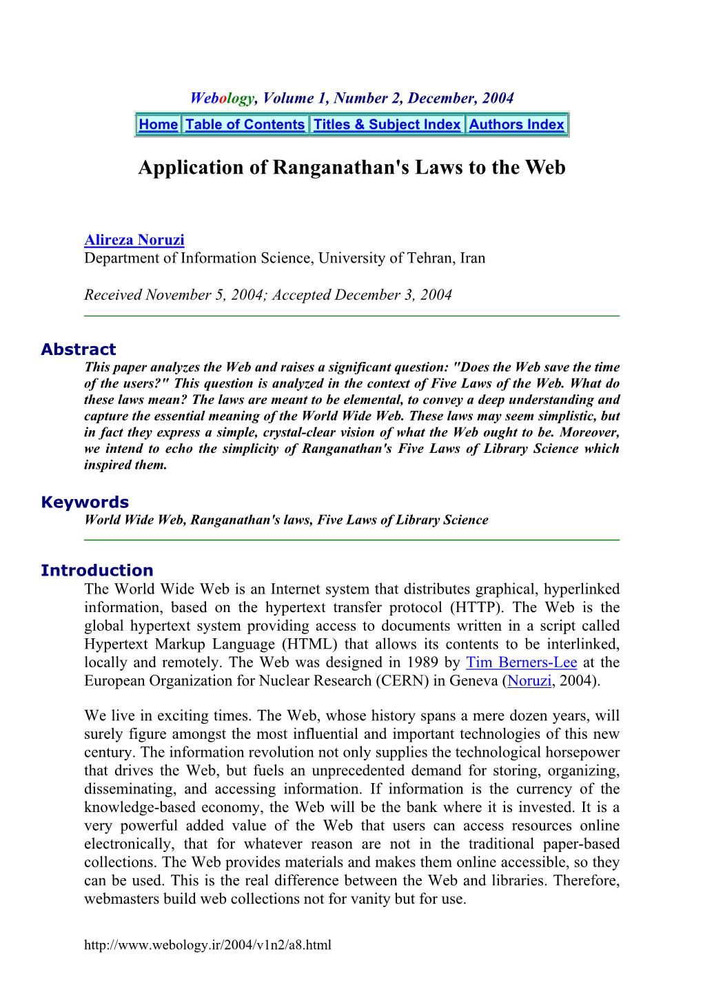 Application of Ranganathan's Laws to the Web