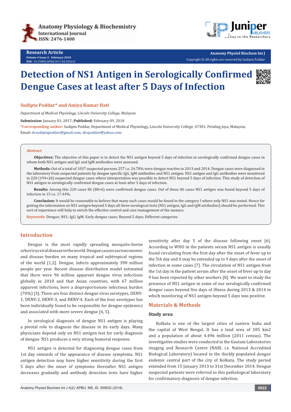 Detection of NS1 Antigen in Serologically Confirmed Dengue Cases at Least After 5 Days of Infection