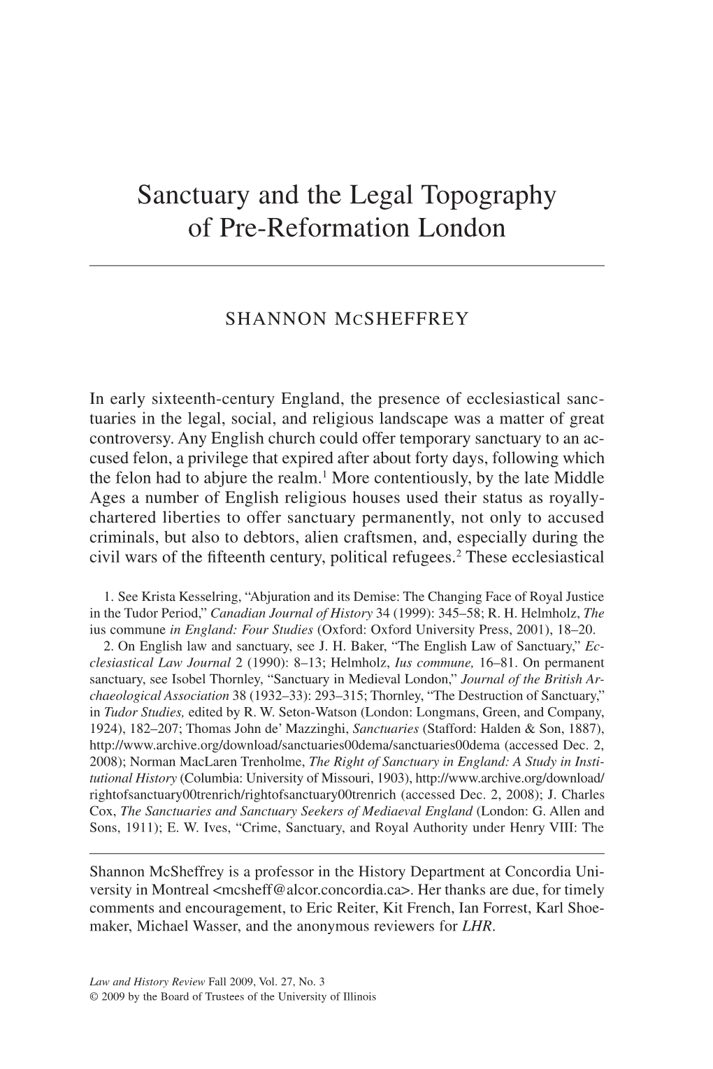 Sanctuary and the Legal Topography of Pre-Reformation London