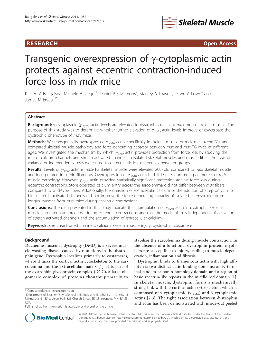 Transgenic Overexpression of G-Cytoplasmic Actin Protects Against