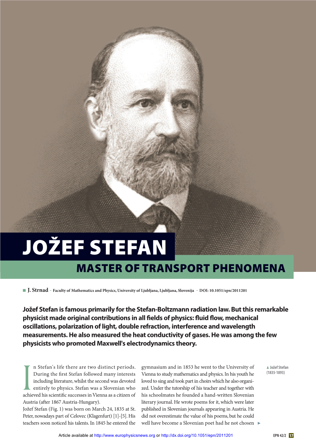 Jožef Stefan, Master of Transport Phenomena