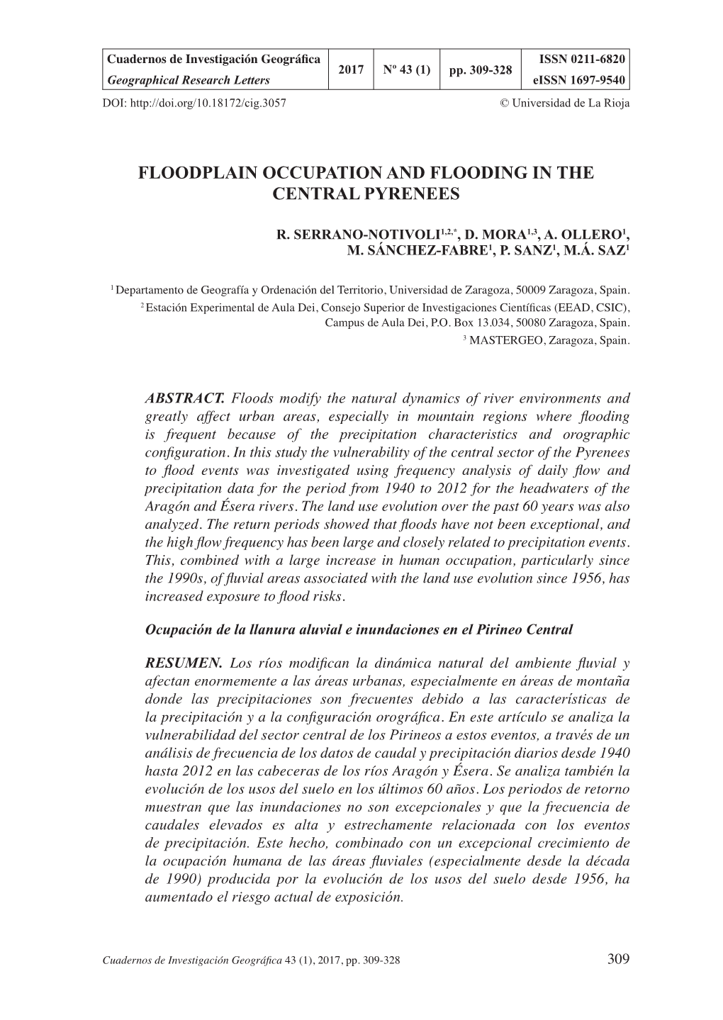 Floodplain Occupation and Flooding in the Central Pyrenees