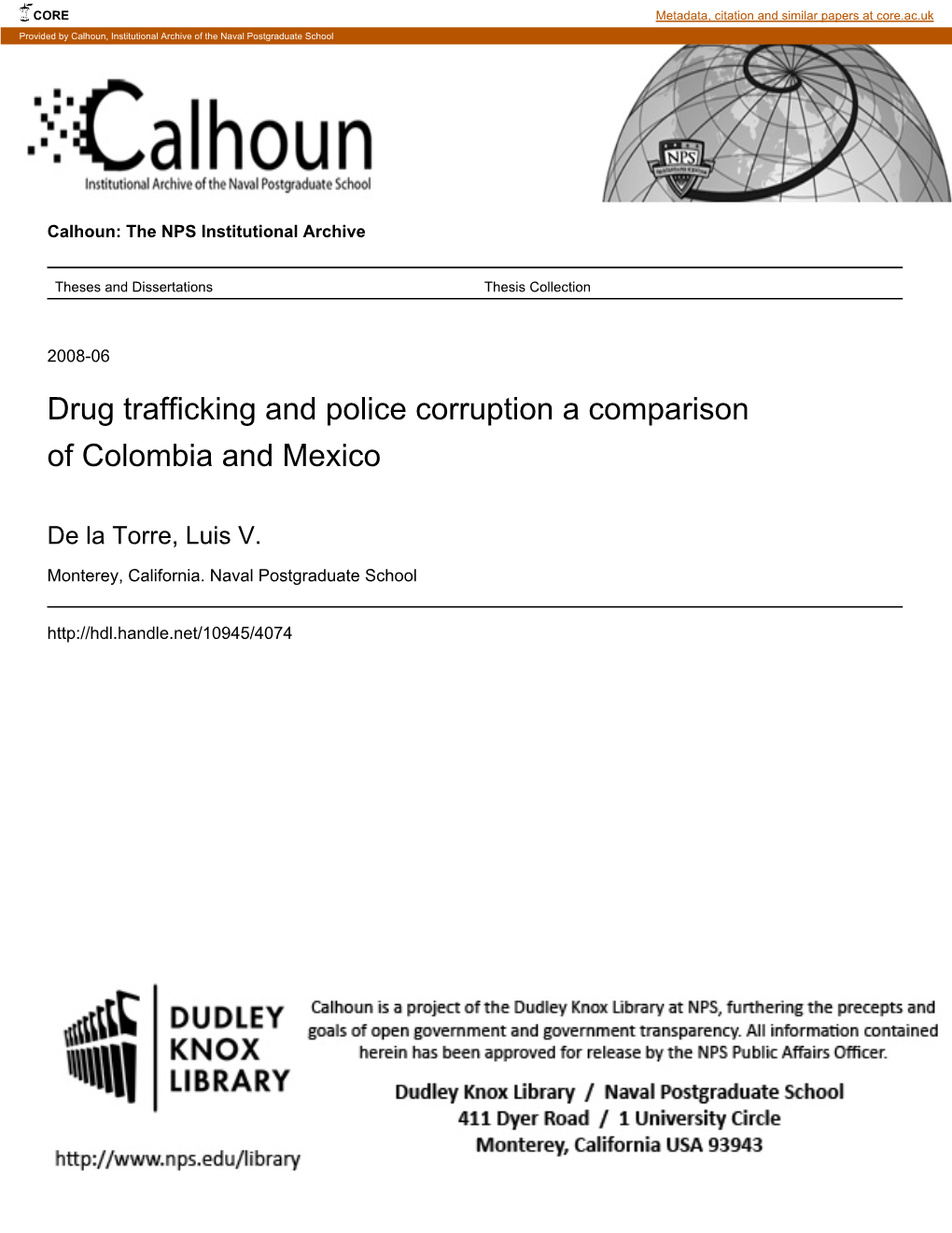 Drug Trafficking and Police Corruption a Comparison of Colombia and Mexico