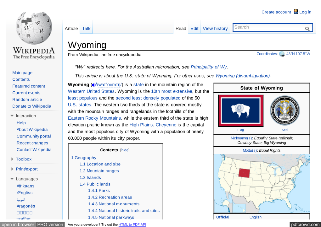 Wyoming from Wikipedia, the Free Encyclopedia Coordinates: 43°N 107.5°W