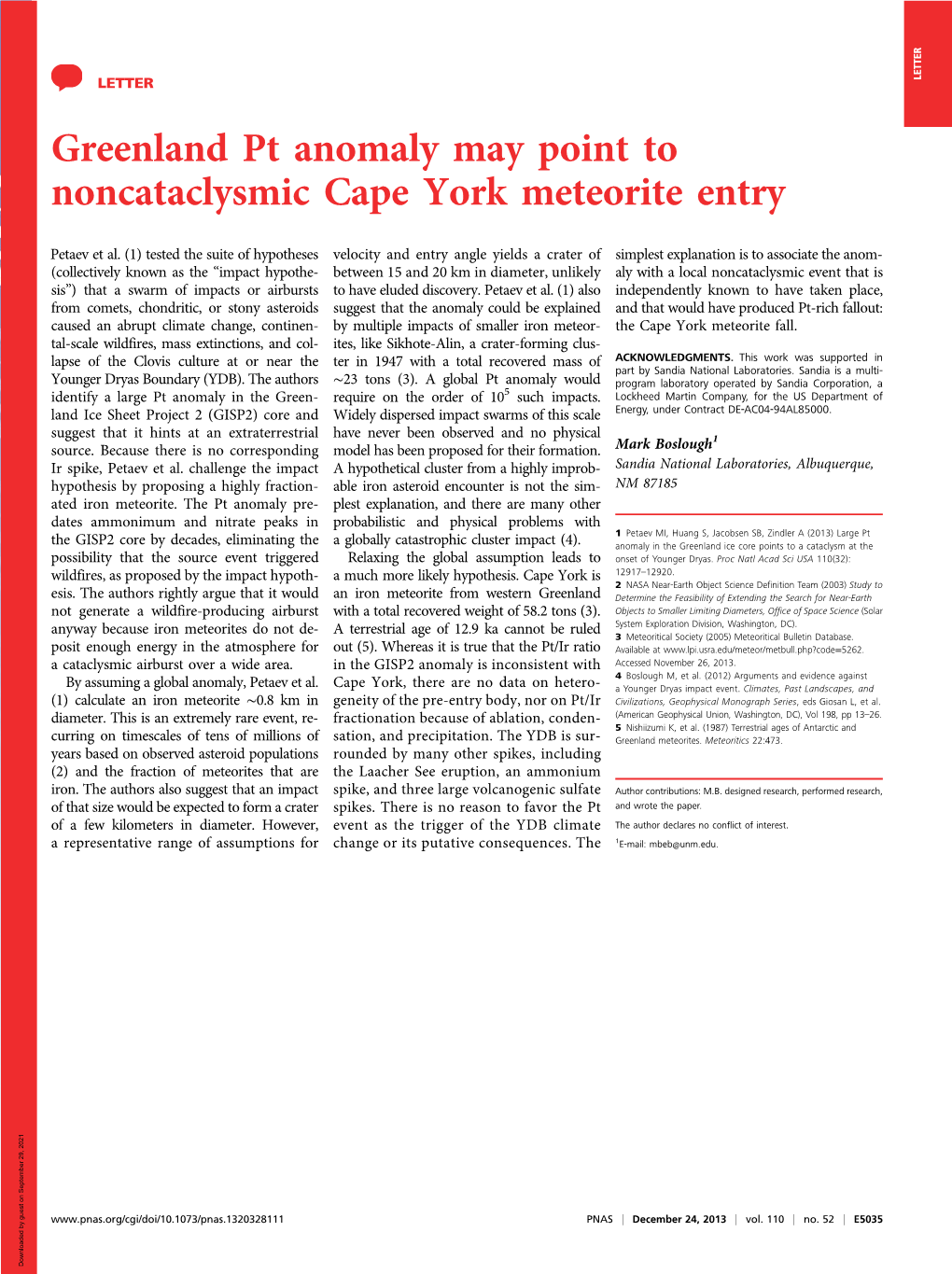 Greenland Pt Anomaly May Point to Noncataclysmic Cape York Meteorite Entry