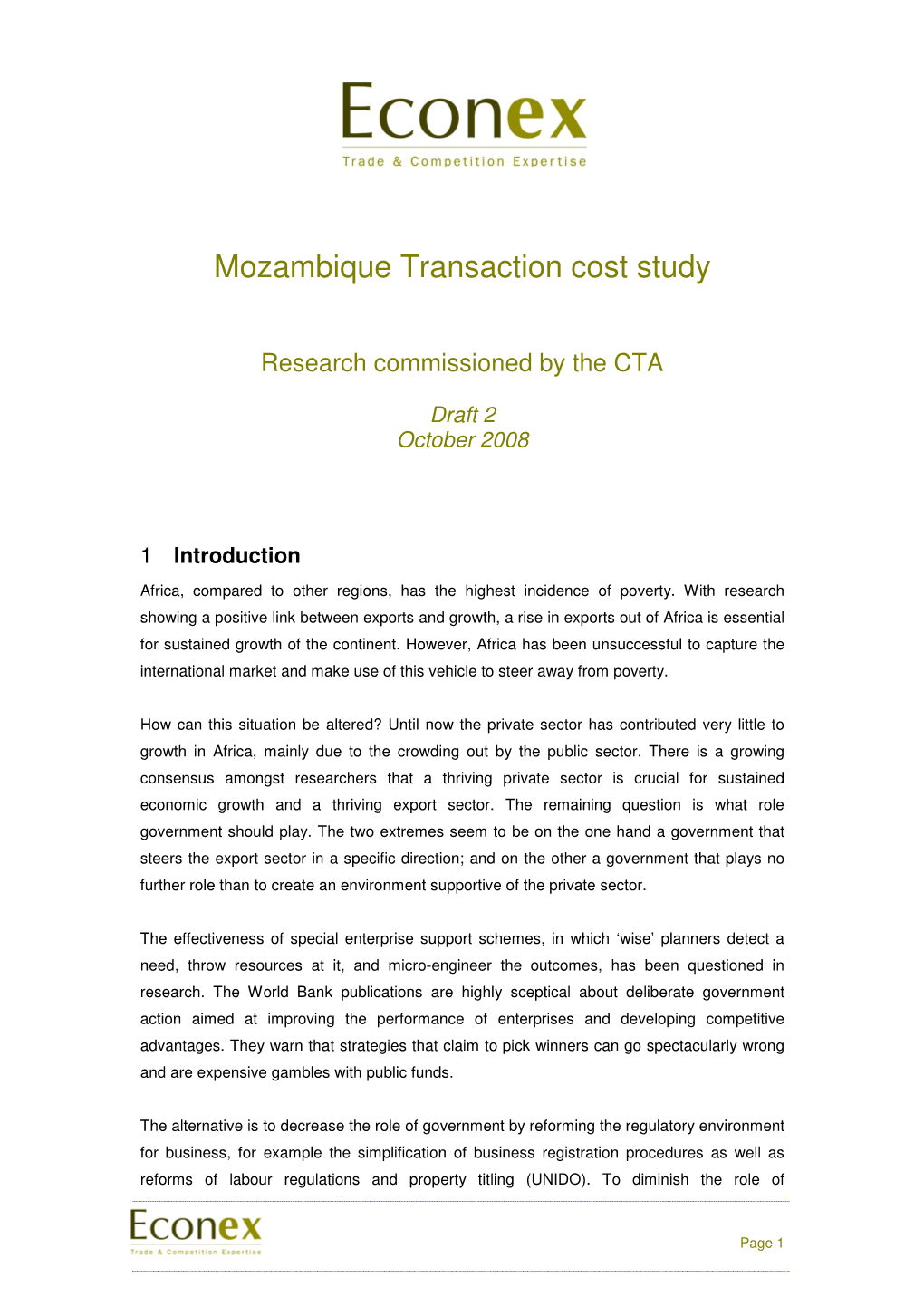 Mozambique Transaction Cost Study