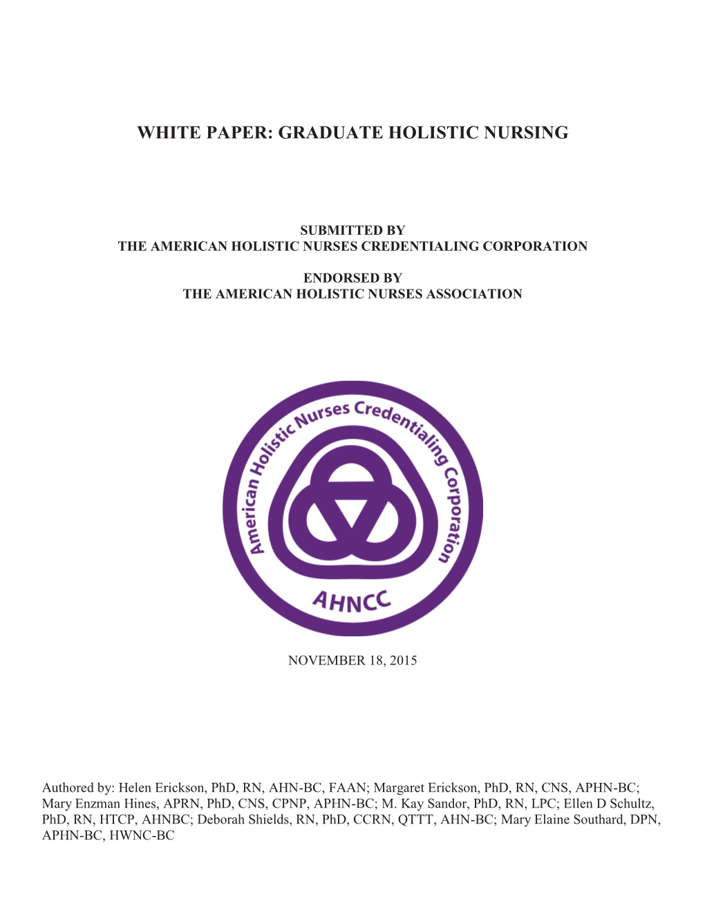 White Paper: Graduate Holistic Nursing