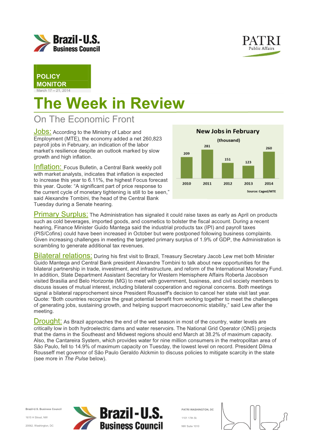 POLICY MONITOR March 17 – 21, 2014