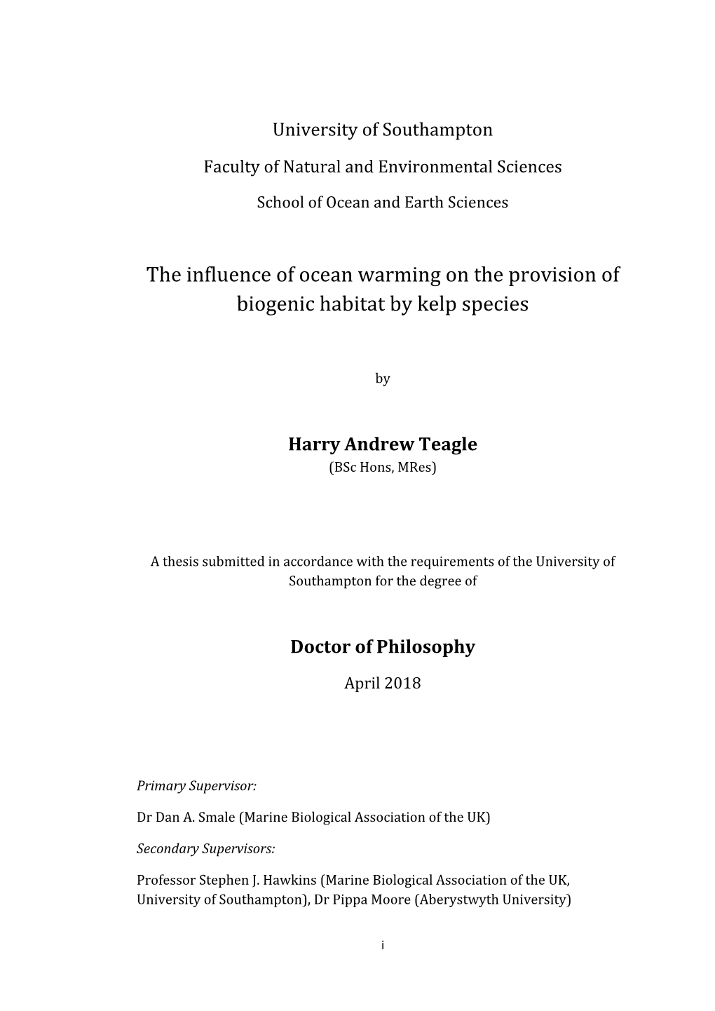 The Influence of Ocean Warming on the Provision of Biogenic Habitat by Kelp Species