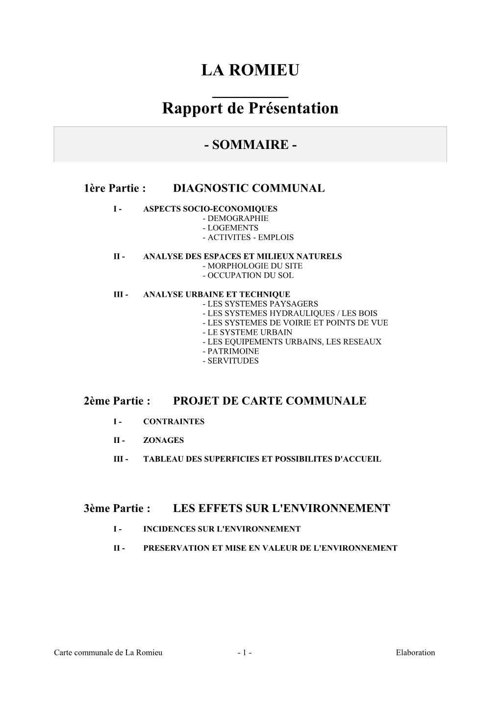 LA ROMIEU ___Rapport De Présentation