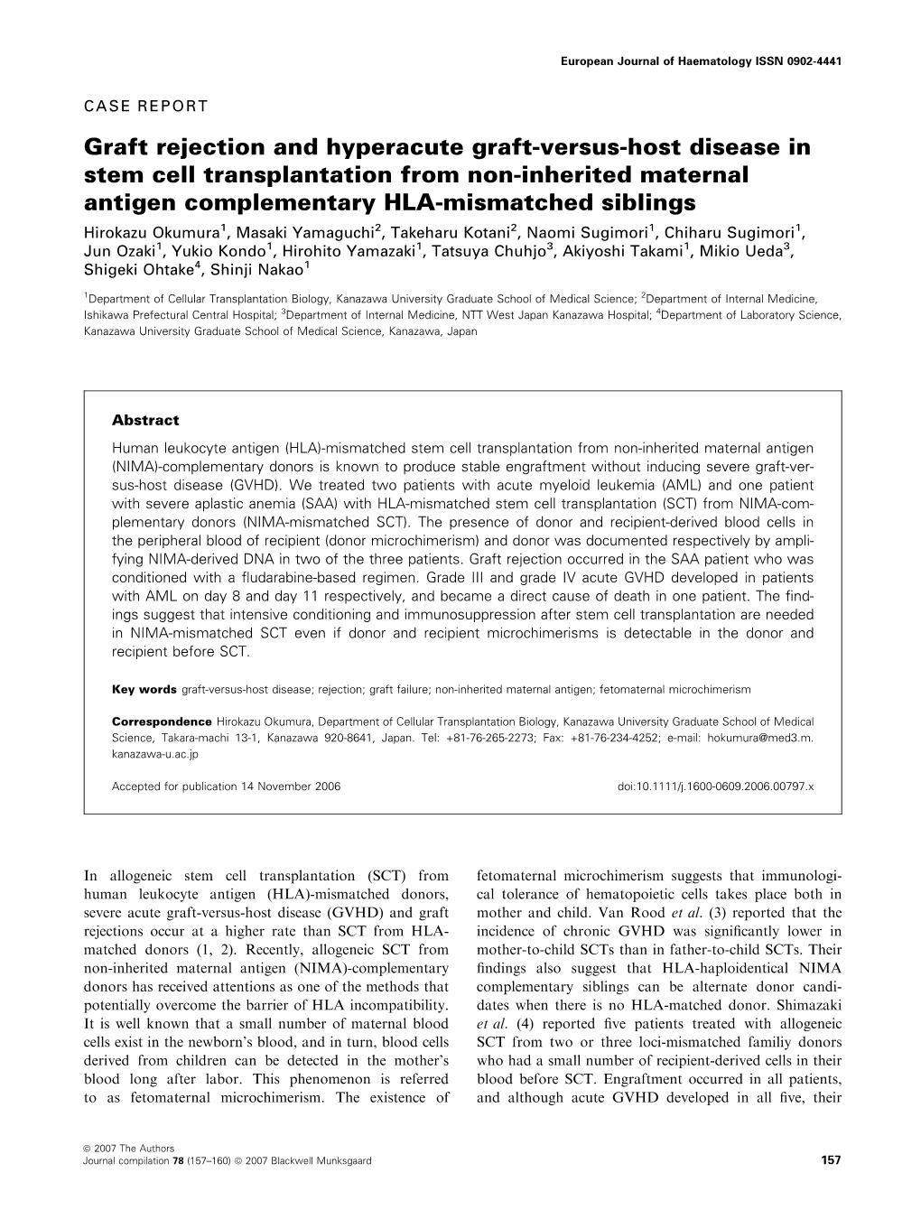 Graft Rejection and Hyperacute Graft-Versus-Host Disease in Stem