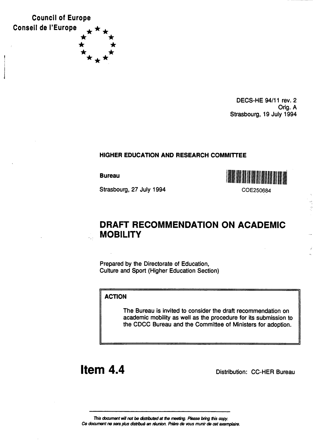 Draft Recommendation on Academic Mobility