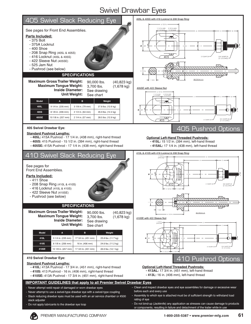 Swivel Drawbar Eyes 405 Swivel Slack Reducing Eye 405L & 405S with 416 Locknut & 208 Snap Ring: 6 15/16