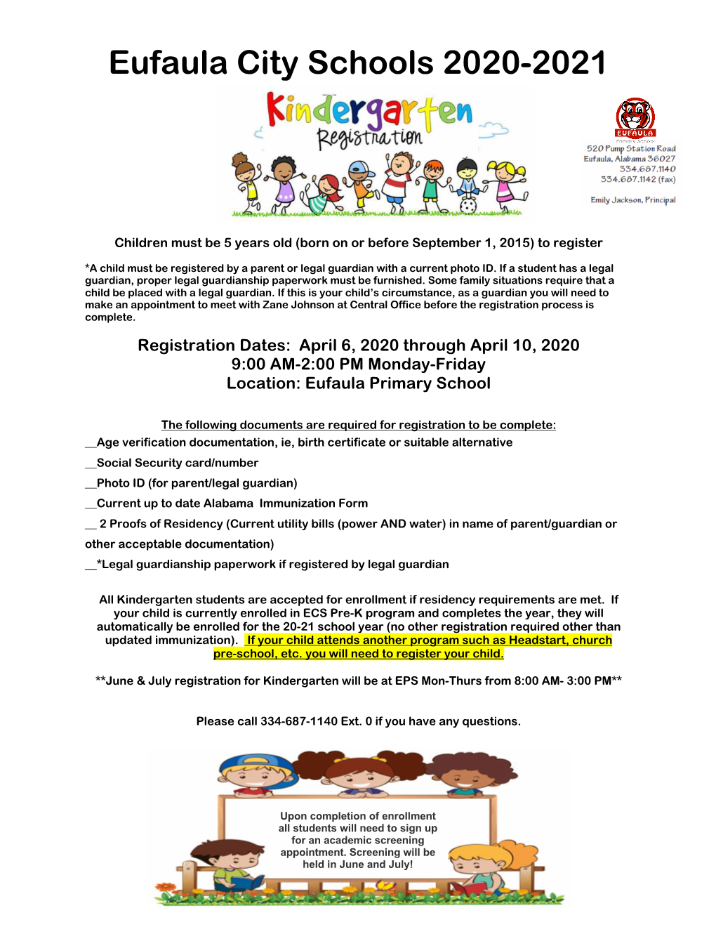 Kindergarten Registration Flyer 20-21