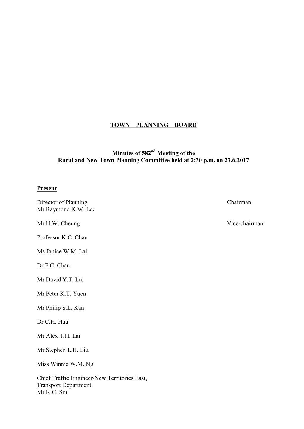 TOWN PLANNING BOARD Minutes of 582 Meeting of the Rural and New