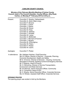 Minutes Carlow County Council February 2016