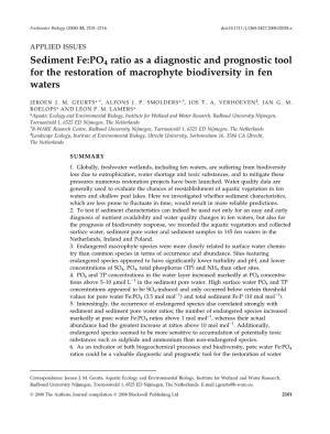 Sediment Fe:PO4 Ratio As a Diagnostic and Prognostic Tool for the Restoration of Macrophyte Biodiversity in Fen Waters