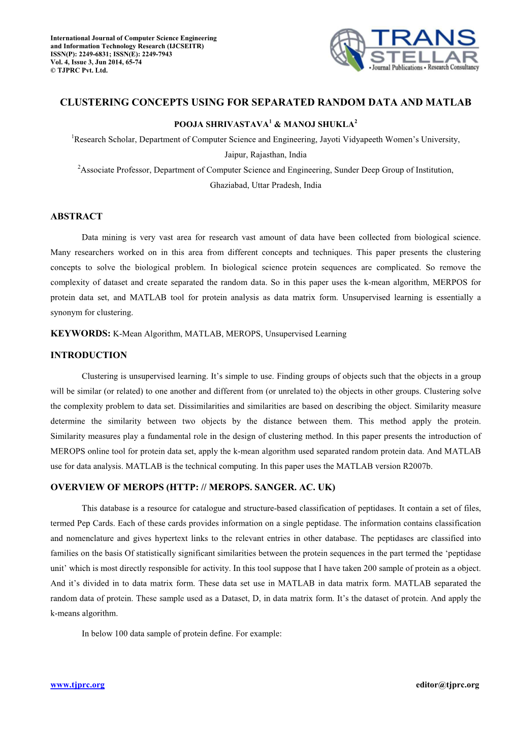 Clustering Concepts Using for Separated Random Data and Matlab