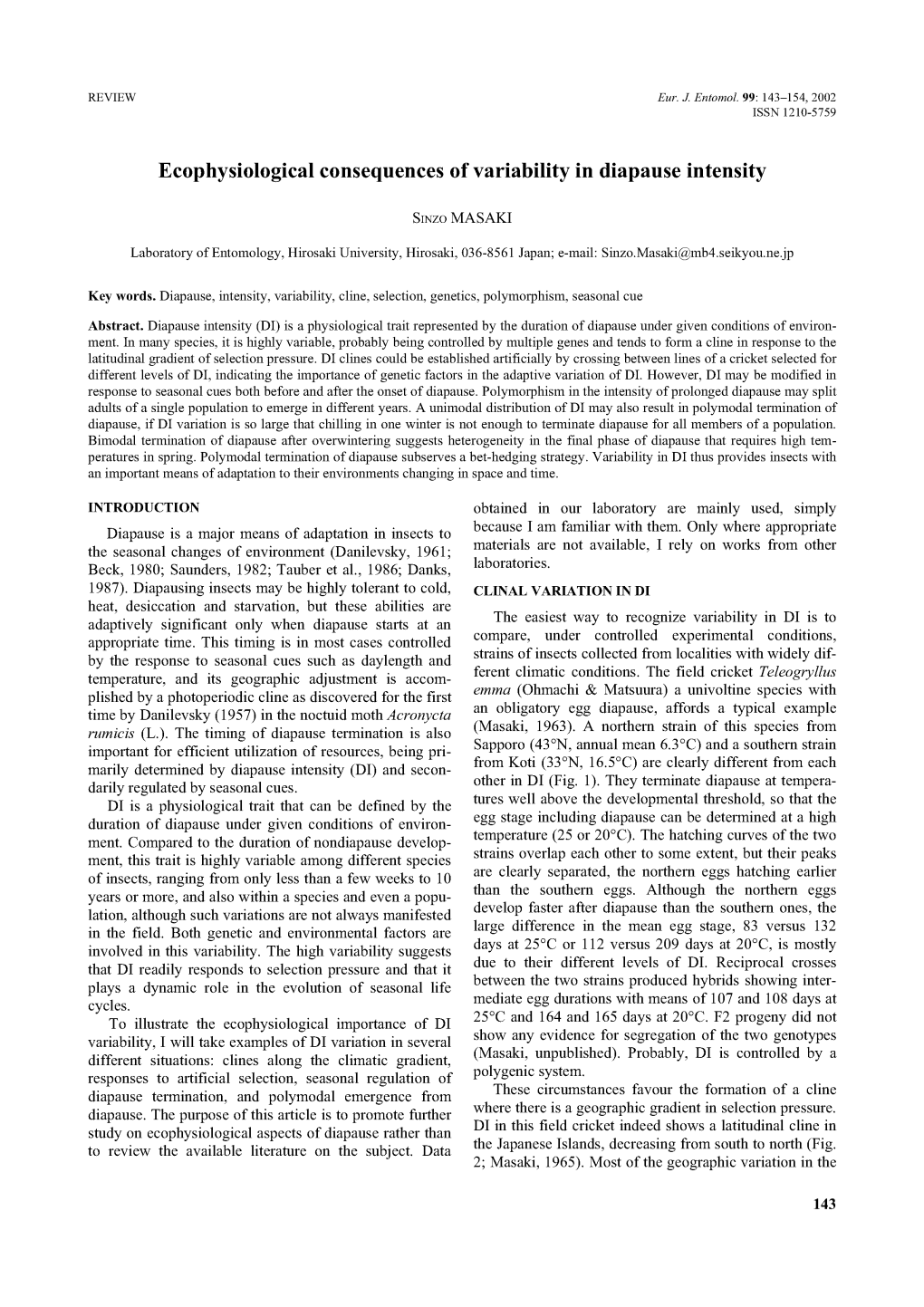 Ecophysiological Consequences of Variability in Diapause Intensity