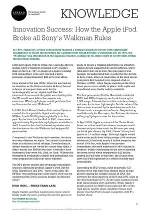 Innovation Success: How the Apple Ipod Broke All Sony's Walkman Rules