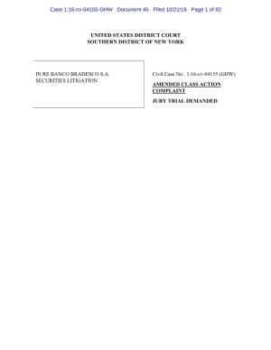 In Re Banco Bradesco S.A. Securities Litigation 16-CV-04155-Amended Class Action Complaint