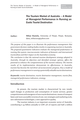 The Tourism Market of Australia – a Model of Managerial Performance in Issue 6, Running an Exotic Tourist Destination December, 2012