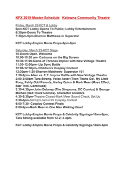 KFX 2019 Master Schedule Kelowna Community Theatre