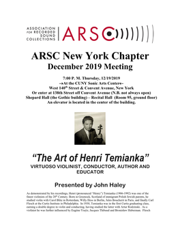 The Art of Henri Temianka” VIRTUOSO VIOLINIST, CONDUCTOR, AUTHOR and EDUCATOR