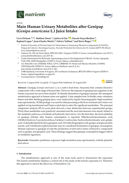 Main Human Urinary Metabolites After Genipap (Genipa Americana L.) Juice Intake