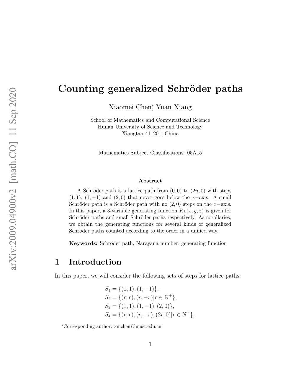 Arxiv:2009.04900V2 [Math.CO] 11 Sep 2020 Counting Generalized