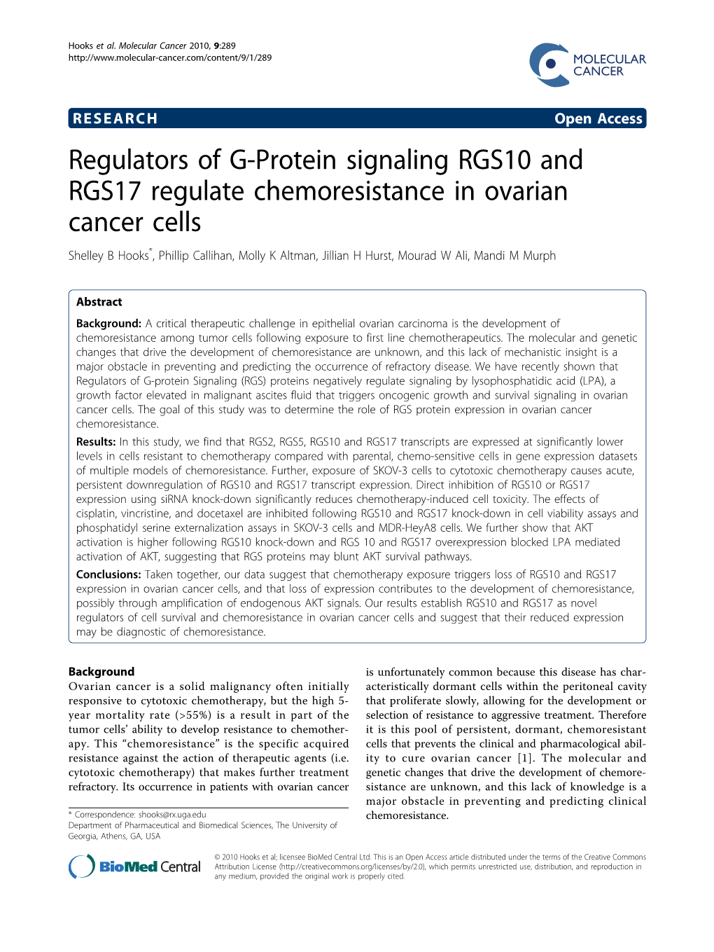 Regulators of G-Protein Signaling RGS10 and RGS17 Regulate