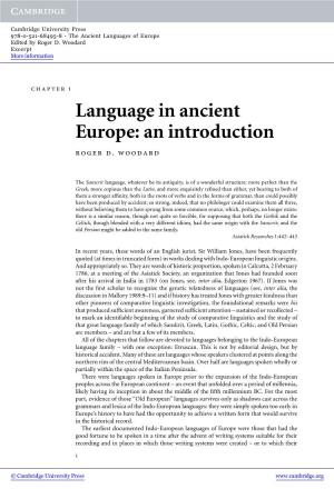 Language in Ancient Europe: an Introduction Roger D