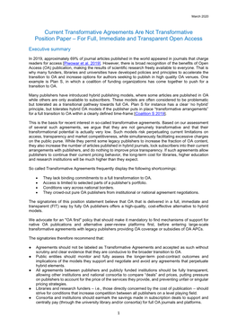 Position Paper – for Full, Immediate and Transparent Open Access