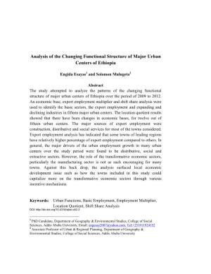 Analysis of the Changing Functional Structure of Major Urban Centers of Ethiopia