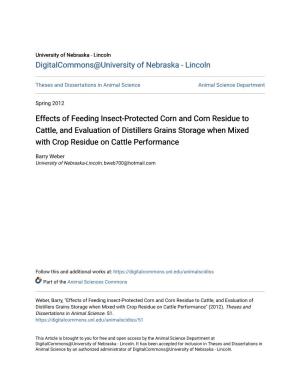 Effects of Feeding Insect-Protected Corn and Corn Residue to Cattle, and Evaluation of Distillers Grains Storage When Mixed with Crop Residue on Cattle Performance