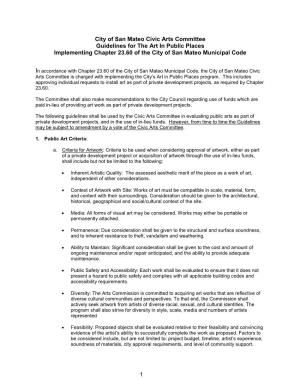 Guidelines for the Art in Public Places Implementing Chapter 23.60 of the City of San Mateo Municipal Code