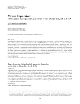 Cicero Imperator: Estrategias De Autofiguración Epistolar En El Viaje a Cilicia (Cic., Att