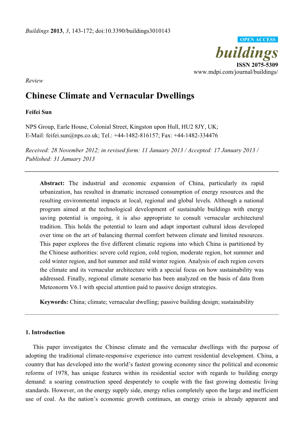 Chinese Climate and Vernacular Dwellings