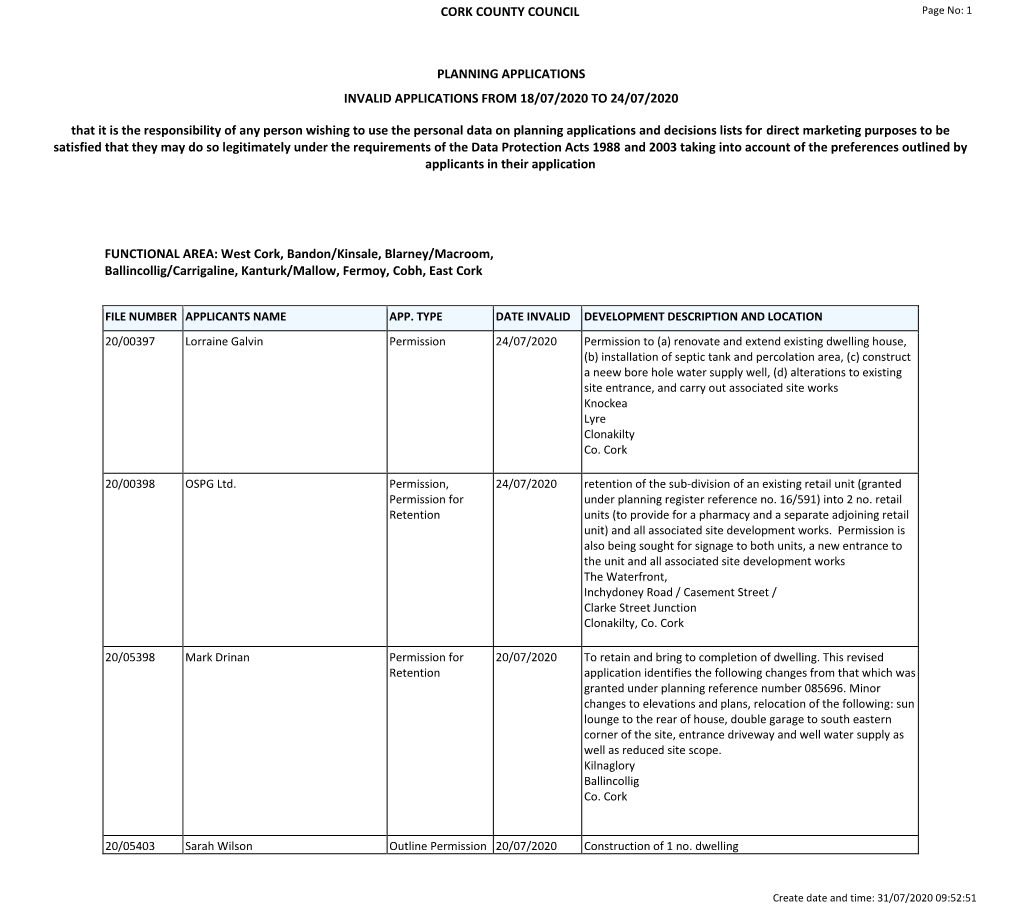 Report Weekly Lists Invalid Applications