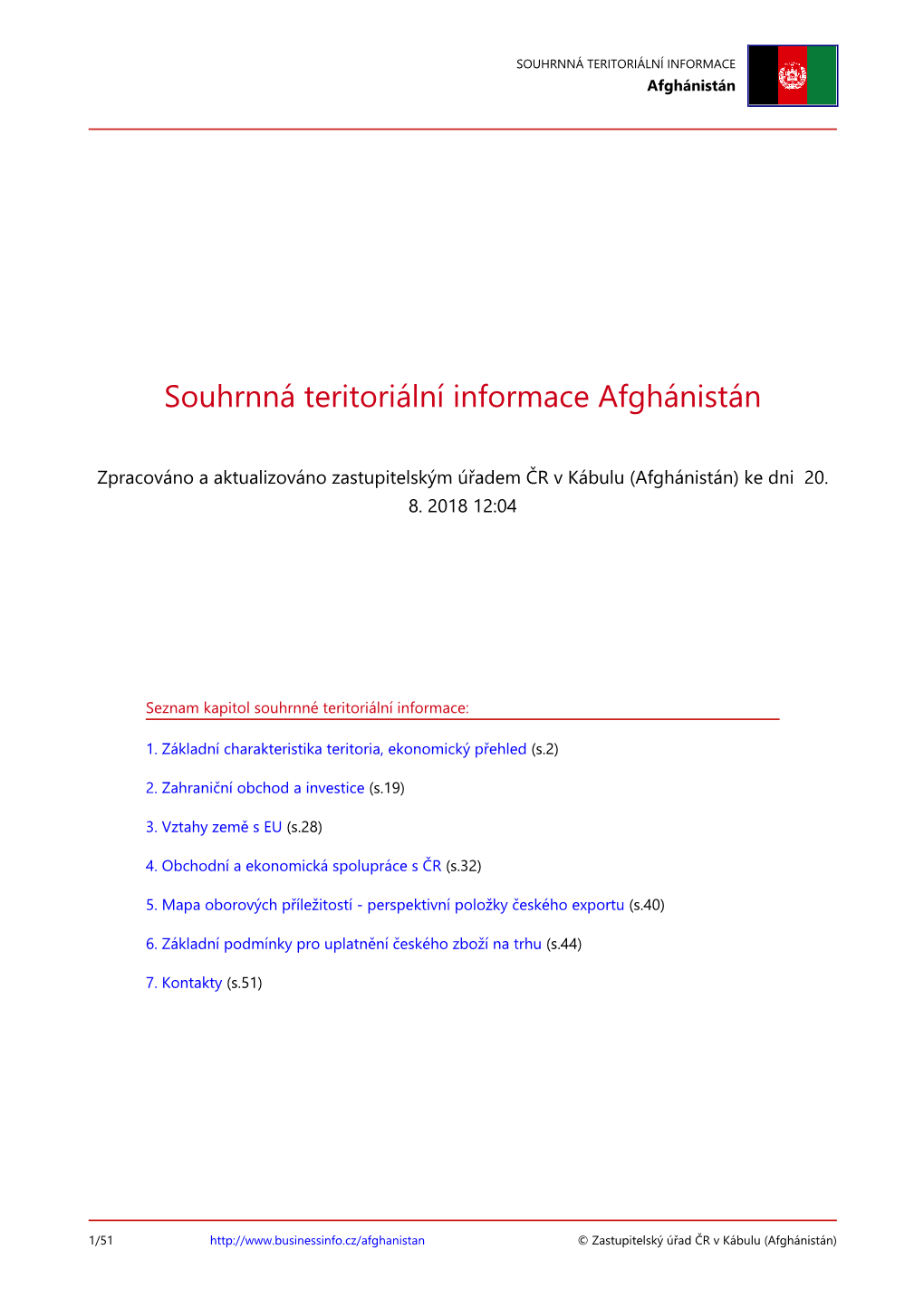 Souhrnná Terirotální Informace Afghánistán