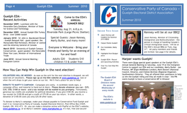Conservative Party of Canada – Guelph Electoral District Association Guelph EDA - Come to the EDA’S Recent Activities ANNUAL Summer 2010
