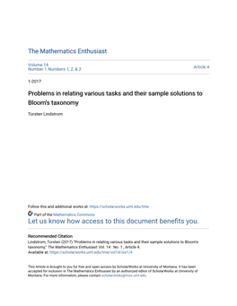 Problems in Relating Various Tasks and Their Sample Solutions to Bloomâ