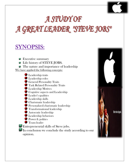 Executive Summary Life History of STEVE JOBS. the Nature And