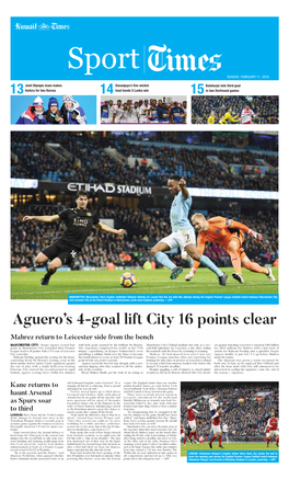 Aguero's 4-Goal Lift City 16 Points Clear
