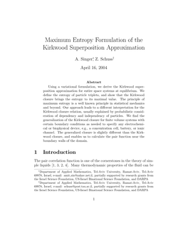 Maximum Entropy Formulation of the Kirkwood Superposition Approximation