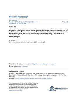 Aspects of Cryofixation and Cryosectioning for the Observation of Bulk Biological Samples in the Hydrated State by Cryoelectron Microscopy