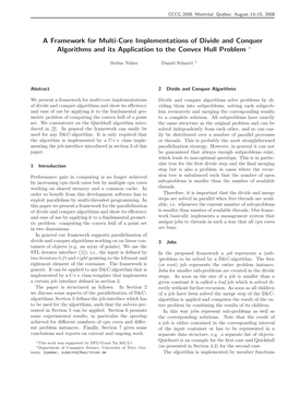 A Framework for Multi-Core Implementations of Divide and Conquer Algorithms and Its Application to the Convex Hull Problem ∗