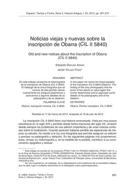 Noticias Viejas Y Nuevas Sobre La Inscripción De Obarra ( CIL II 5840)