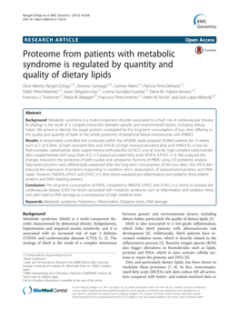 Proteome from Patients with Metabolic Syndrome Is Regulated by Quantity